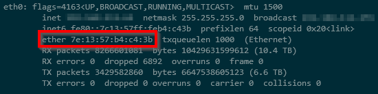 ifconfig output on Linux showing physical address